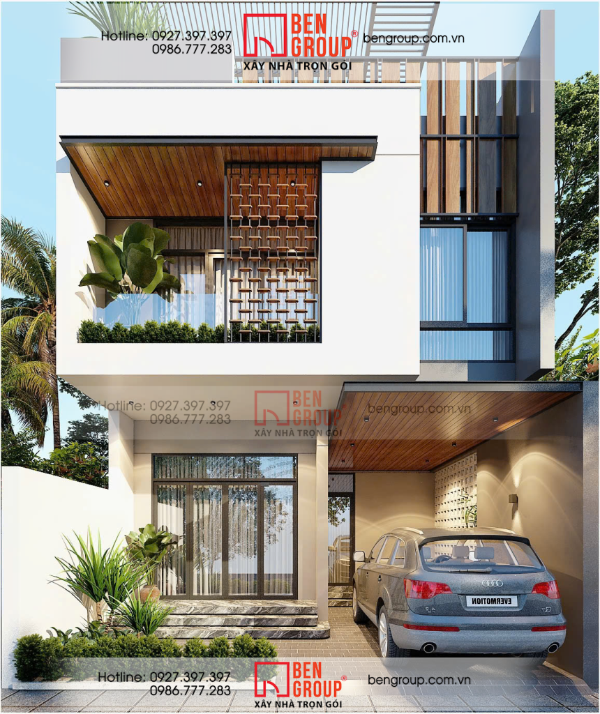 nhà phố hiện đại 2 tầng 1 tum mặt tiền 7m