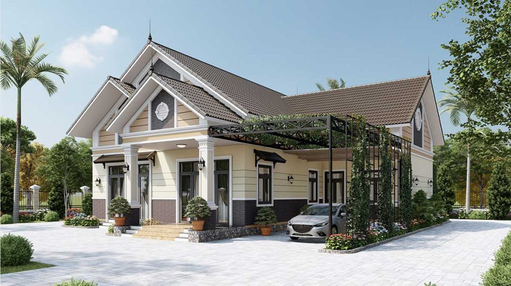 Nhà cấp 4 mái Thái có sân vườn